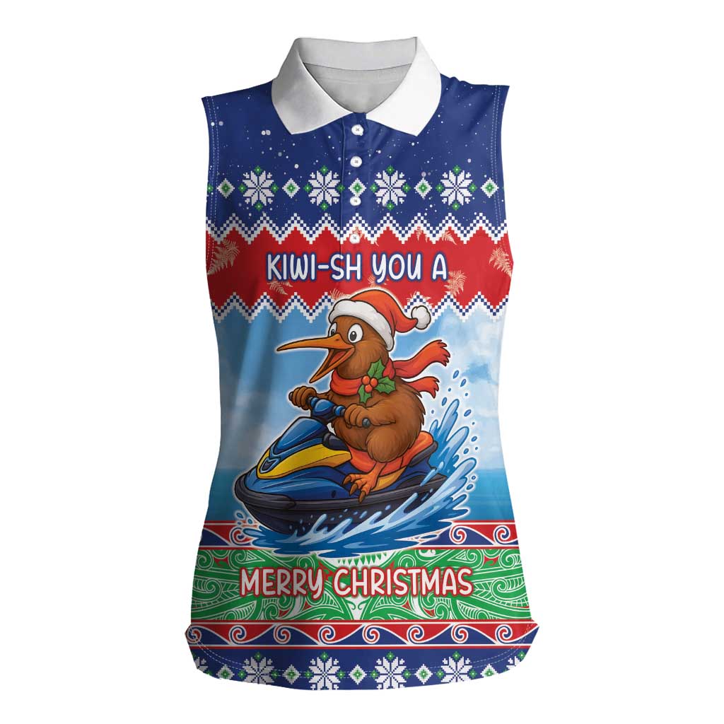 New Zealand Christmas Women Sleeveless Polo Shirt Funny Jet Ride Kiwi Xmas - Polynesian Pride