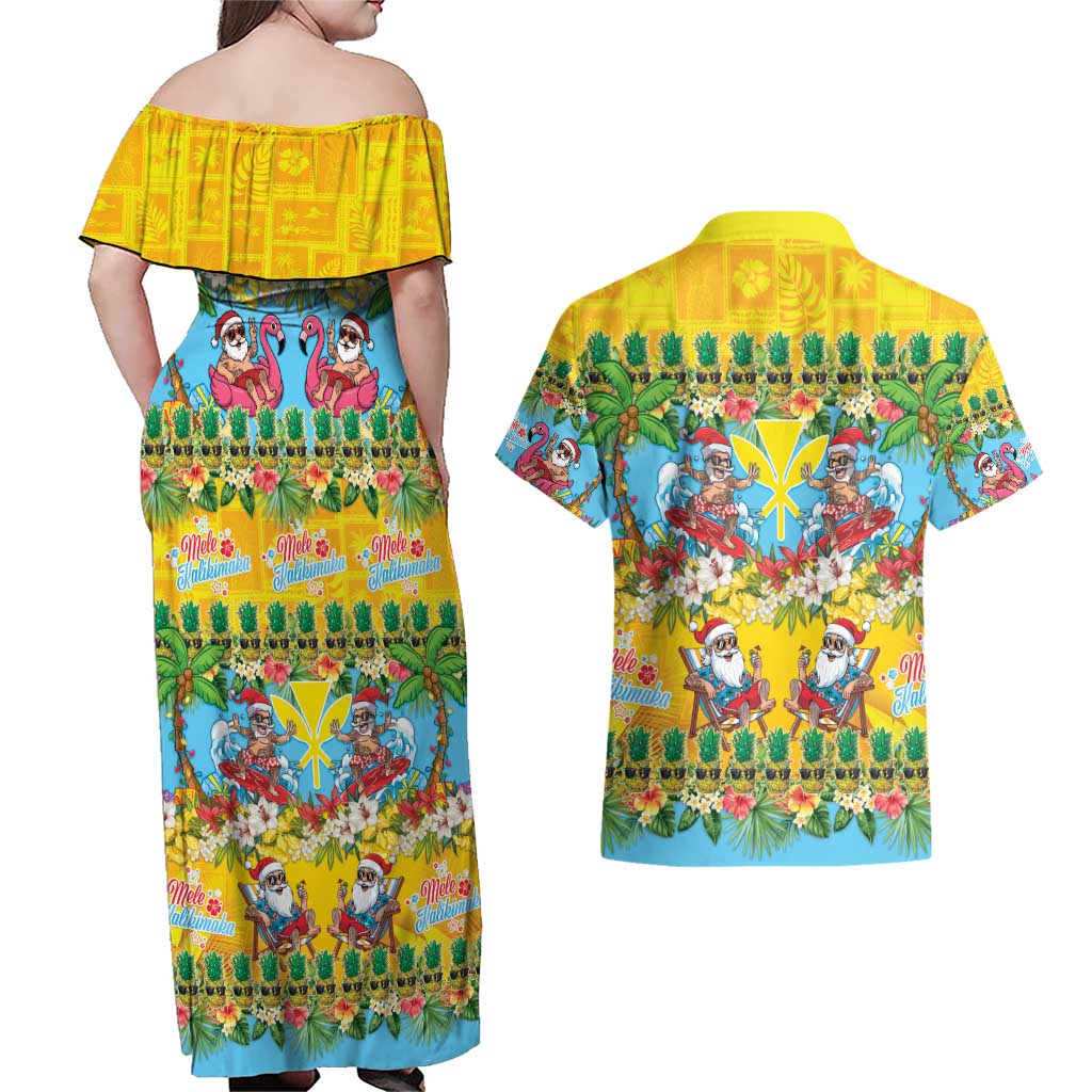 Hawaii Christmas Couples Matching Off Shoulder Maxi Dress and Hawaiian Shirt Mele Kalikimaka Tropical Vibes - Polynesian Pride