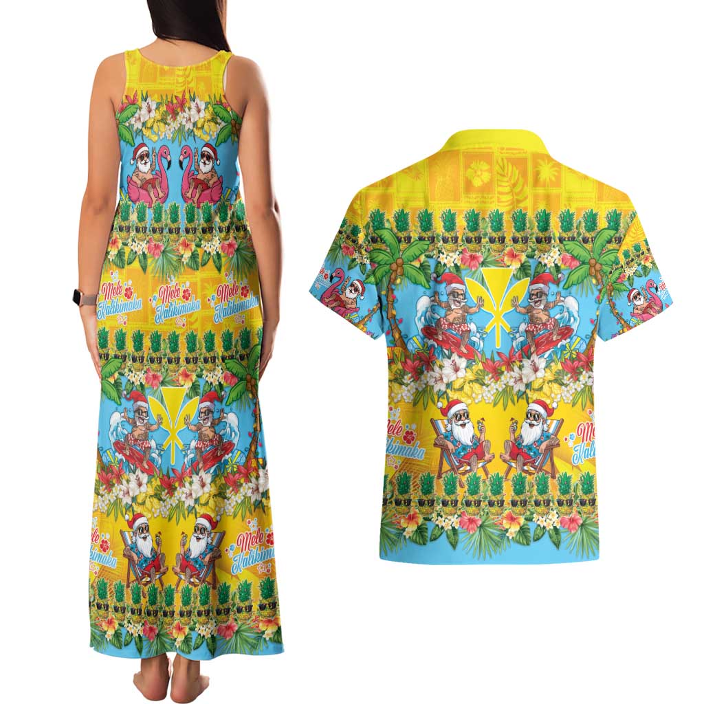 Hawaii Christmas Couples Matching Tank Maxi Dress and Hawaiian Shirt Mele Kalikimaka Tropical Vibes - Polynesian Pride