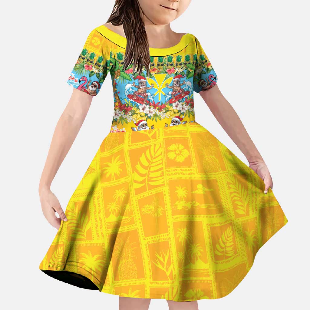 Hawaii Christmas Family Matching Long Sleeve Bodycon Dress and Hawaiian Shirt Mele Kalikimaka Tropical Vibes LT05 Daughter's Dress Colorful - Polynesian Pride