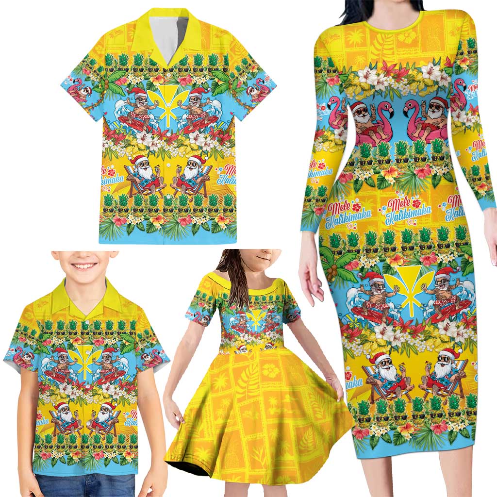 Hawaii Christmas Family Matching Long Sleeve Bodycon Dress and Hawaiian Shirt Mele Kalikimaka Tropical Vibes LT05 - Polynesian Pride