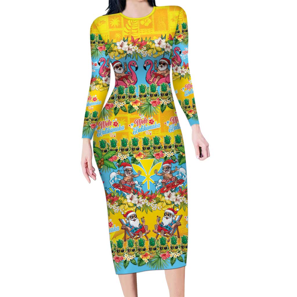 Hawaii Christmas Family Matching Long Sleeve Bodycon Dress and Hawaiian Shirt Mele Kalikimaka Tropical Vibes LT05 Mom's Dress Colorful - Polynesian Pride