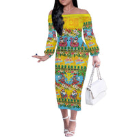 Hawaii Christmas Family Matching Off The Shoulder Long Sleeve Dress and Hawaiian Shirt Mele Kalikimaka Tropical Vibes LT05 Mom's Dress Colorful - Polynesian Pride