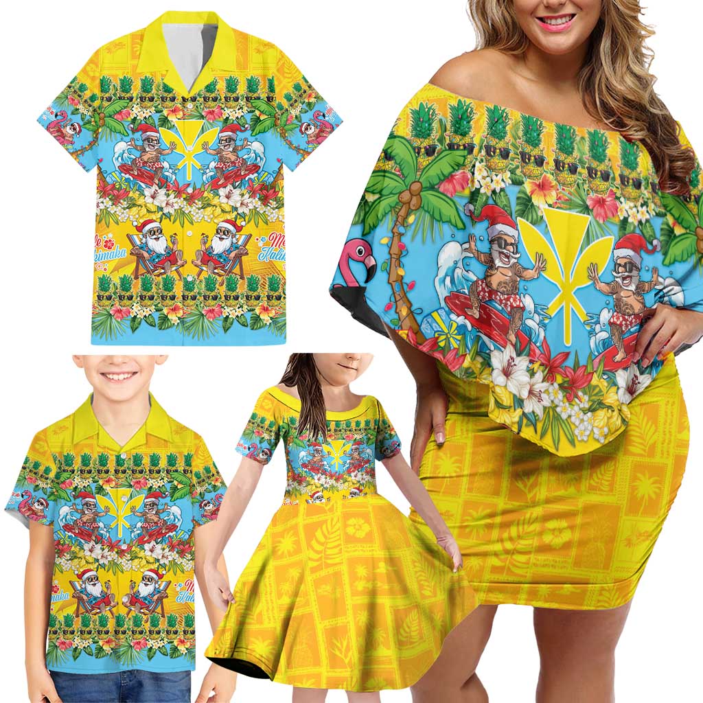 Hawaii Christmas Family Matching Off Shoulder Short Dress and Hawaiian Shirt Mele Kalikimaka Tropical Vibes LT05 - Polynesian Pride