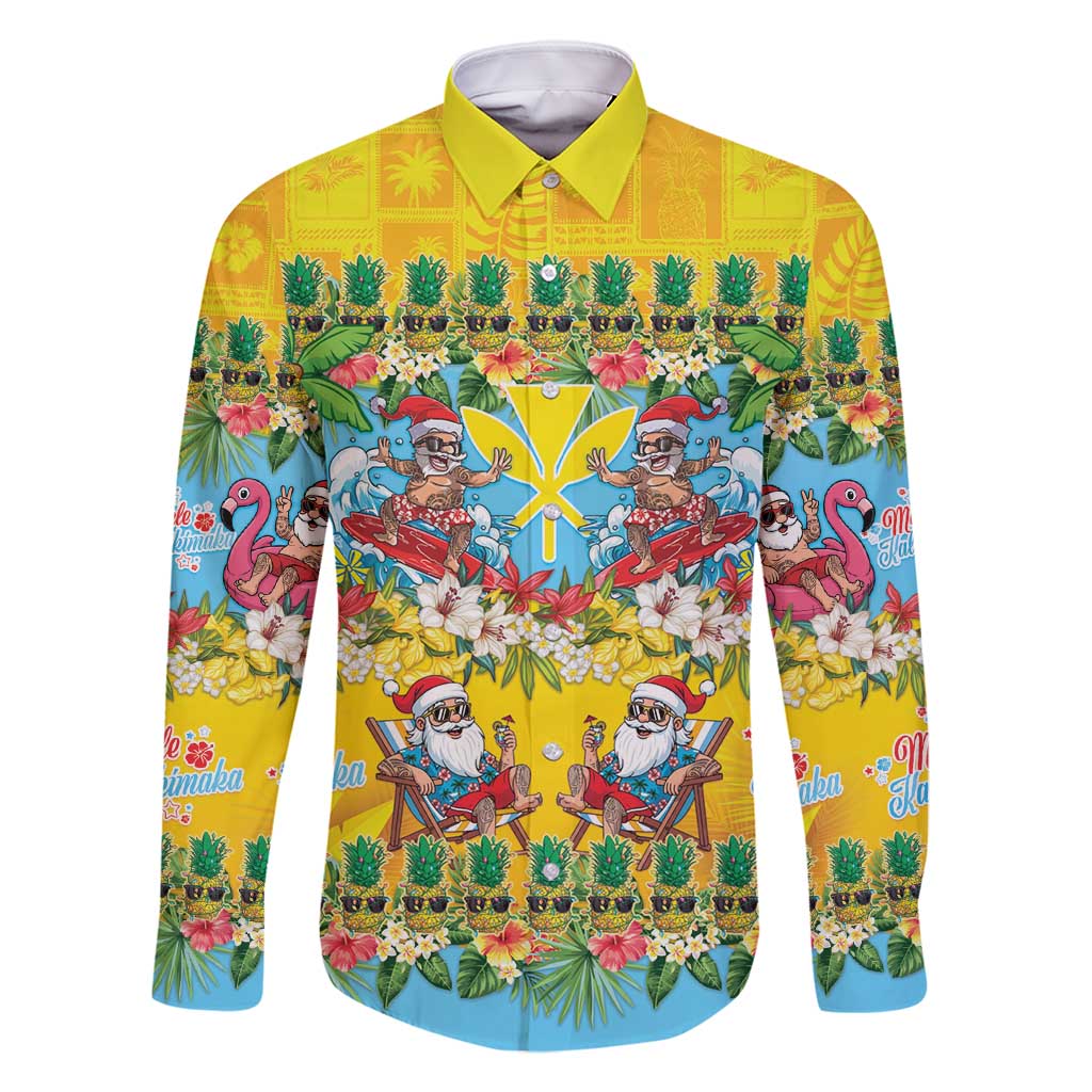 Hawaii Christmas Family Matching Off Shoulder Short Dress and Hawaiian Shirt Mele Kalikimaka Tropical Vibes LT05 Dad's Shirt - Long Sleeve Colorful - Polynesian Pride