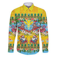 Hawaii Christmas Family Matching Off Shoulder Short Dress and Hawaiian Shirt Mele Kalikimaka Tropical Vibes LT05 Dad's Shirt - Long Sleeve Colorful - Polynesian Pride