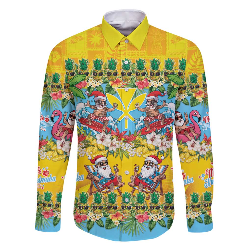 Hawaii Christmas Family Matching Puletasi and Hawaiian Shirt Mele Kalikimaka Tropical Vibes LT05 Dad's Shirt - Long Sleeve Colorful - Polynesian Pride