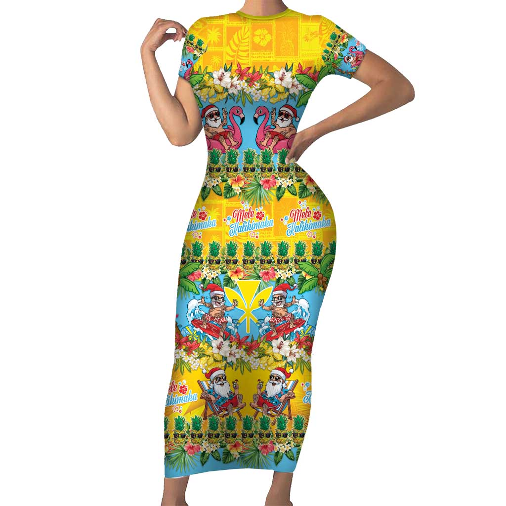Hawaii Christmas Family Matching Short Sleeve Bodycon Dress and Hawaiian Shirt Mele Kalikimaka Tropical Vibes LT05 Mom's Dress Colorful - Polynesian Pride