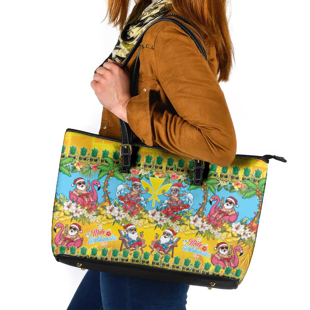 Hawaii Christmas Leather Tote Bag Mele Kalikimaka Tropical Vibes - Polynesian Pride