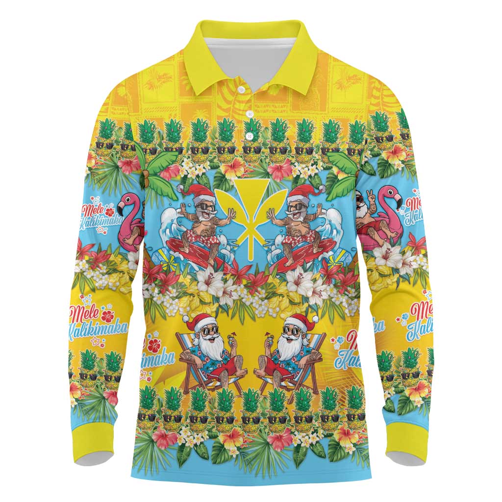 Hawaii Christmas Long Sleeve Polo Shirt Mele Kalikimaka Tropical Vibes - Polynesian Pride