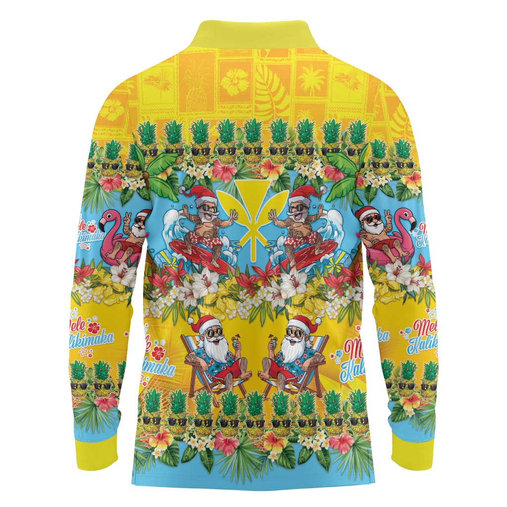 Hawaii Christmas Long Sleeve Polo Shirt Mele Kalikimaka Tropical Vibes - Polynesian Pride