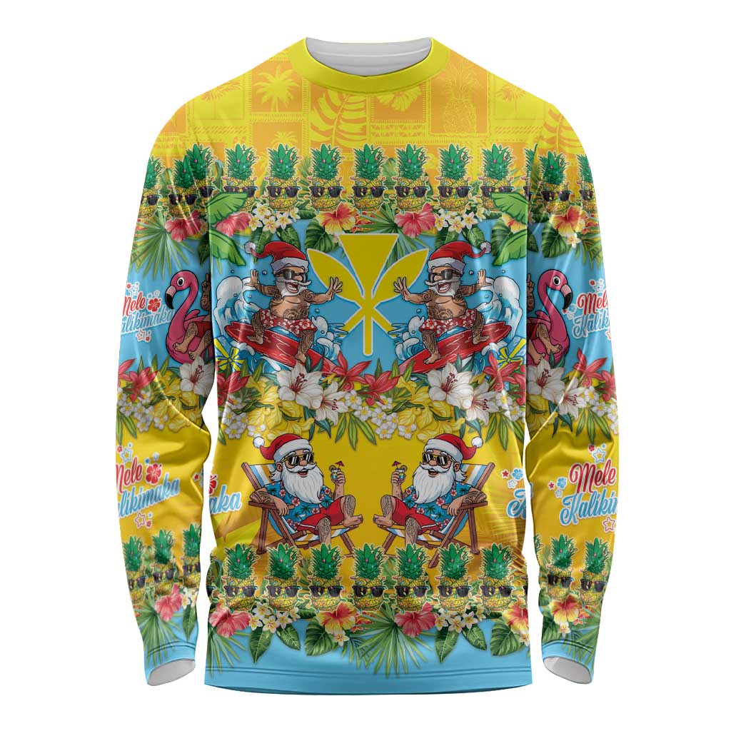 Hawaii Christmas Long Sleeve Shirt Mele Kalikimaka Tropical Vibes - Polynesian Pride