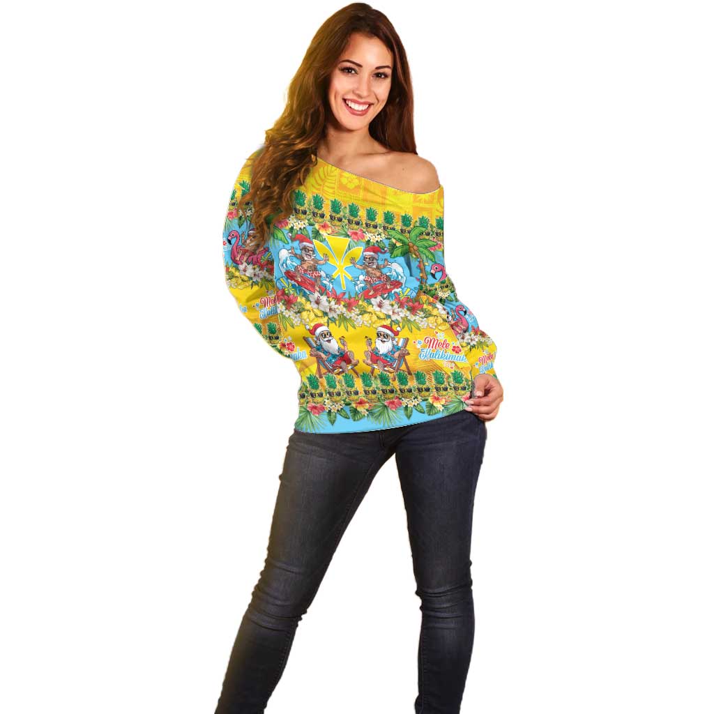 Hawaii Christmas Off Shoulder Sweater Mele Kalikimaka Tropical Vibes - Polynesian Pride