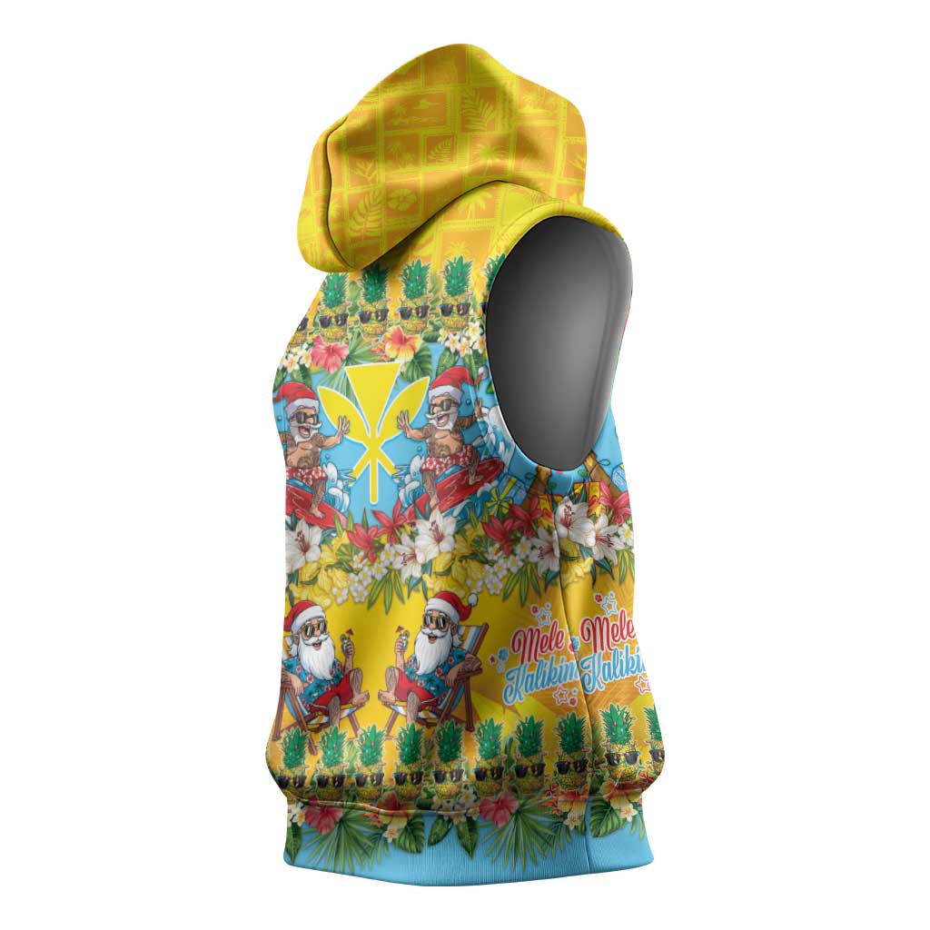 Hawaii Christmas Sleeveless Hoodie Mele Kalikimaka Tropical Vibes - Polynesian Pride