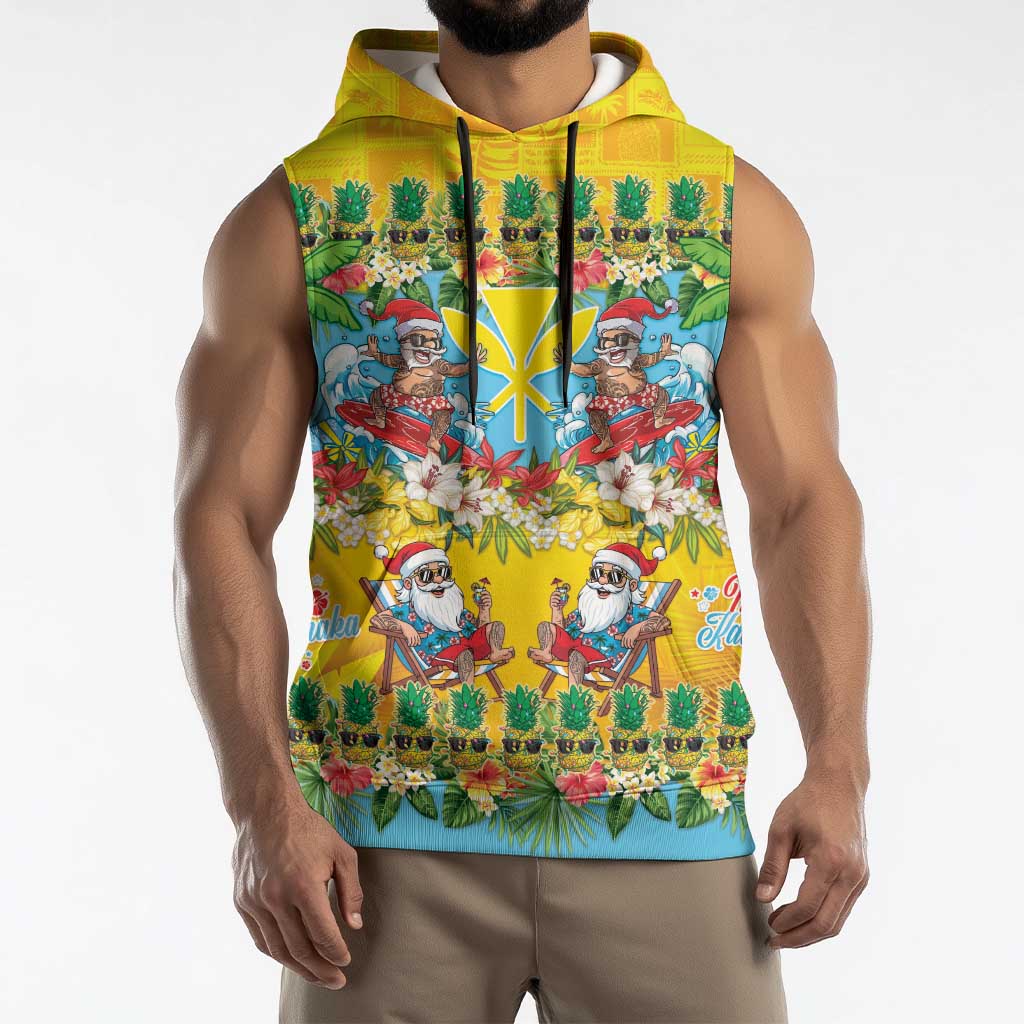 Hawaii Christmas Sleeveless Hoodie Mele Kalikimaka Tropical Vibes - Polynesian Pride