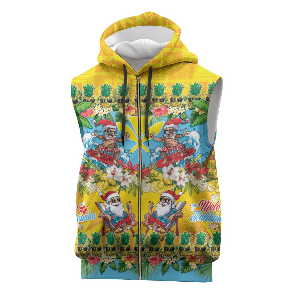Hawaii Christmas Sleeveless Zip Hoodie Mele Kalikimaka Tropical Vibes - Polynesian Pride