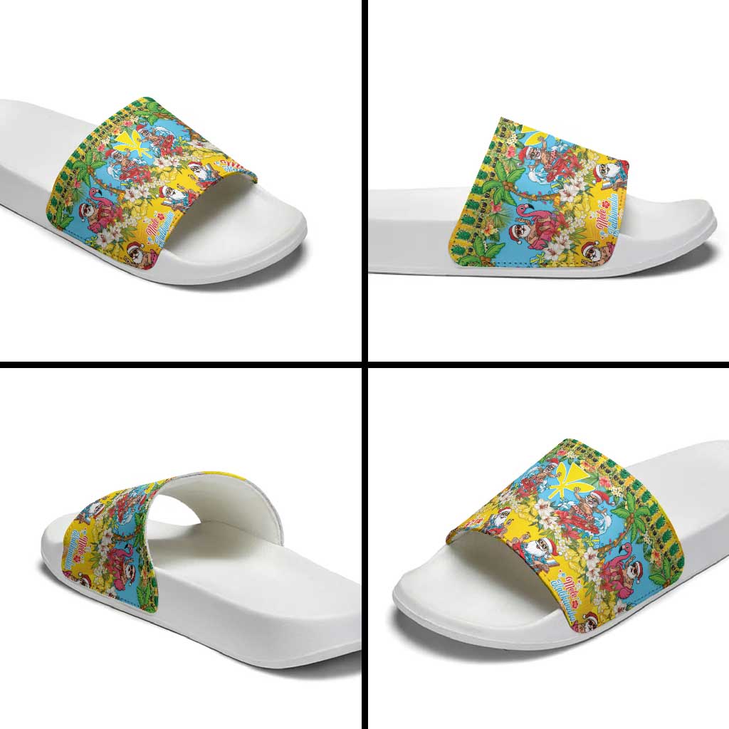 Hawaii Christmas Slide Sandals Mele Kalikimaka Tropical Vibes - Polynesian Pride