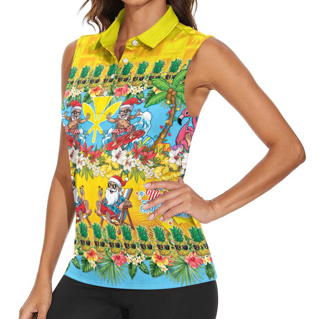 Hawaii Christmas Women Sleeveless Polo Shirt Mele Kalikimaka Tropical Vibes - Polynesian Pride