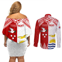 Personalised Tonga And Kiribati Couples Matching Off Shoulder Short Dress and Long Sleeve Button Shirt Coat Of Arms Polynesian Pattern LT05 - Polynesian Pride