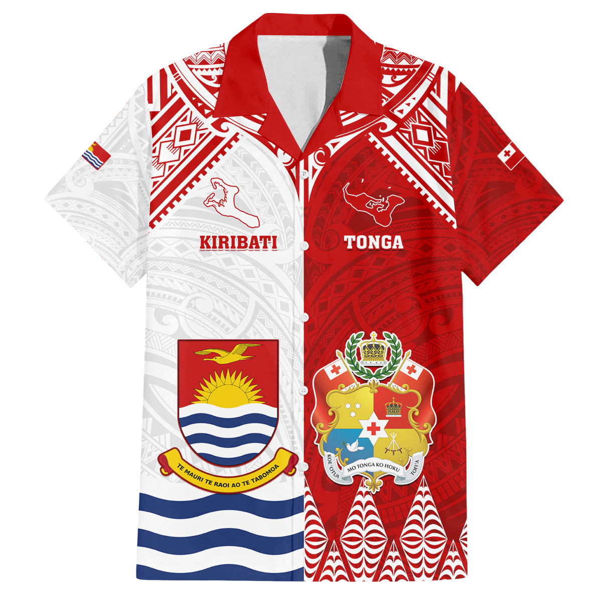Personalised Tonga And Kiribati Family Matching Off Shoulder Maxi Dress and Hawaiian Shirt Coat Of Arms Polynesian Pattern LT05 Dad's Shirt - Short Sleeve Red - Polynesian Pride