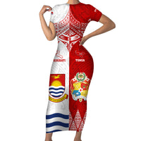 Personalised Tonga And Kiribati Family Matching Short Sleeve Bodycon Dress and Hawaiian Shirt Coat Of Arms Polynesian Pattern LT05 Mom's Dress Red - Polynesian Pride