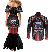 Personalised Samoa Black Saturday Couples Matching Mermaid Dress and Long Sleeve Button Shirt Samoan Warrior Tribal Pattern
