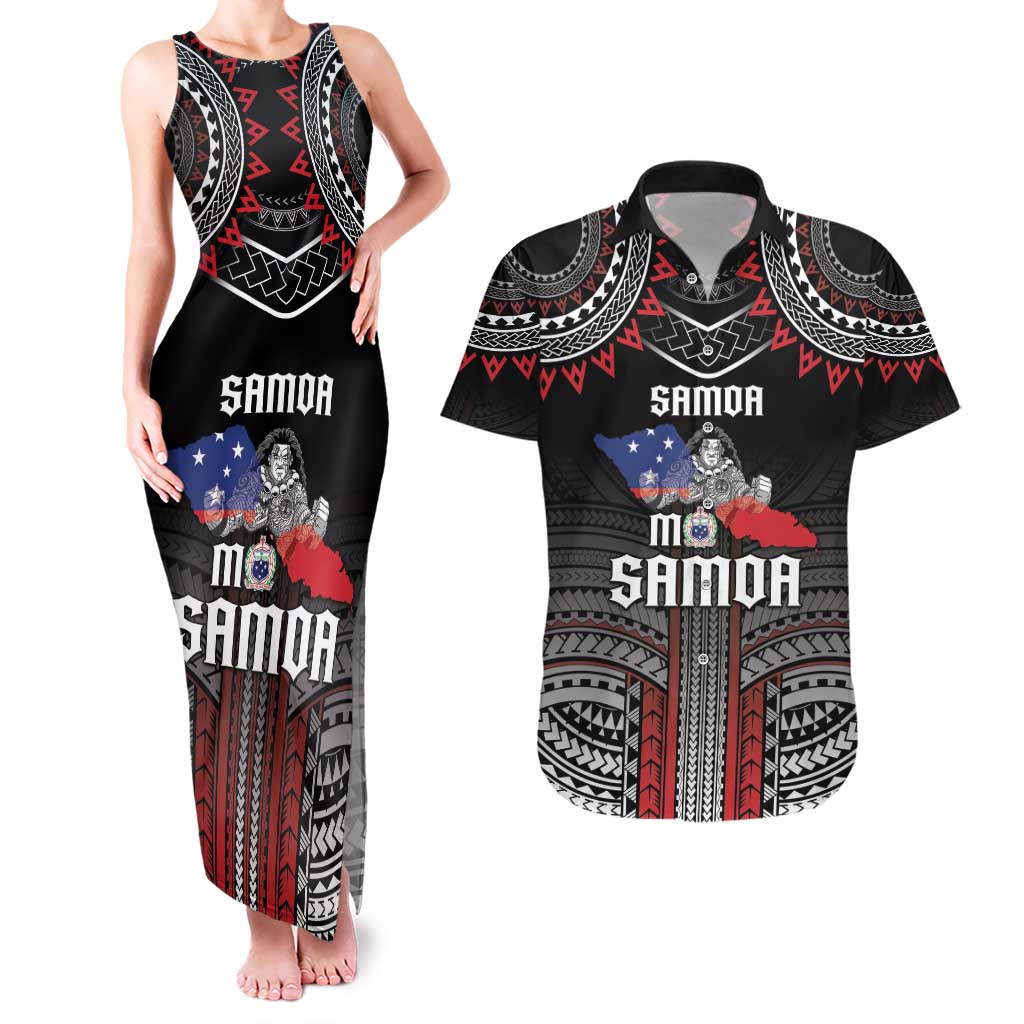 Personalised Samoa Black Saturday Couples Matching Tank Maxi Dress and Hawaiian Shirt Samoan Warrior Tribal Pattern