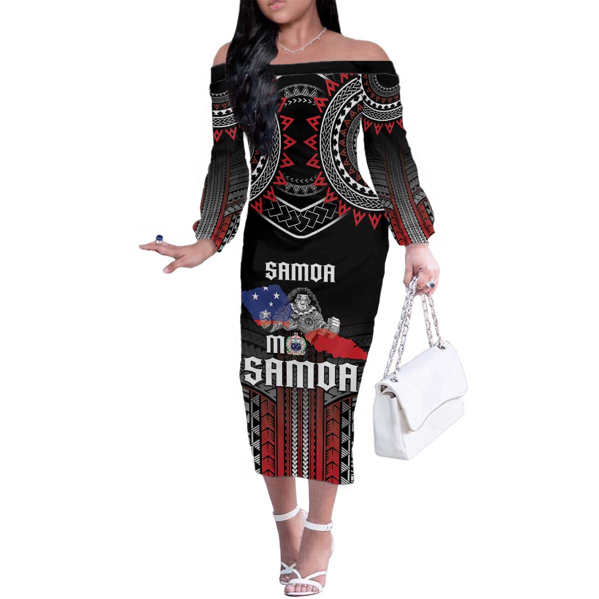 Personalised Samoa Black Saturday Family Matching Off The Shoulder Long Sleeve Dress and Hawaiian Shirt Samoan Warrior Tribal Pattern