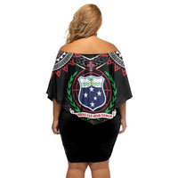 Personalised Samoa Black Saturday Family Matching Off Shoulder Short Dress and Hawaiian Shirt Samoan Warrior Tribal Pattern