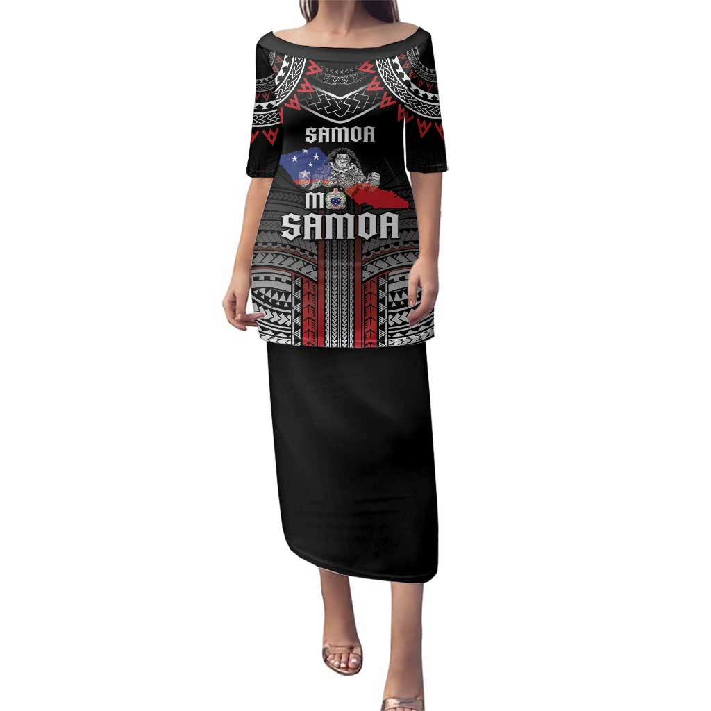 Personalised Samoa Black Saturday Family Matching Puletasi and Hawaiian Shirt Samoan Warrior Tribal Pattern