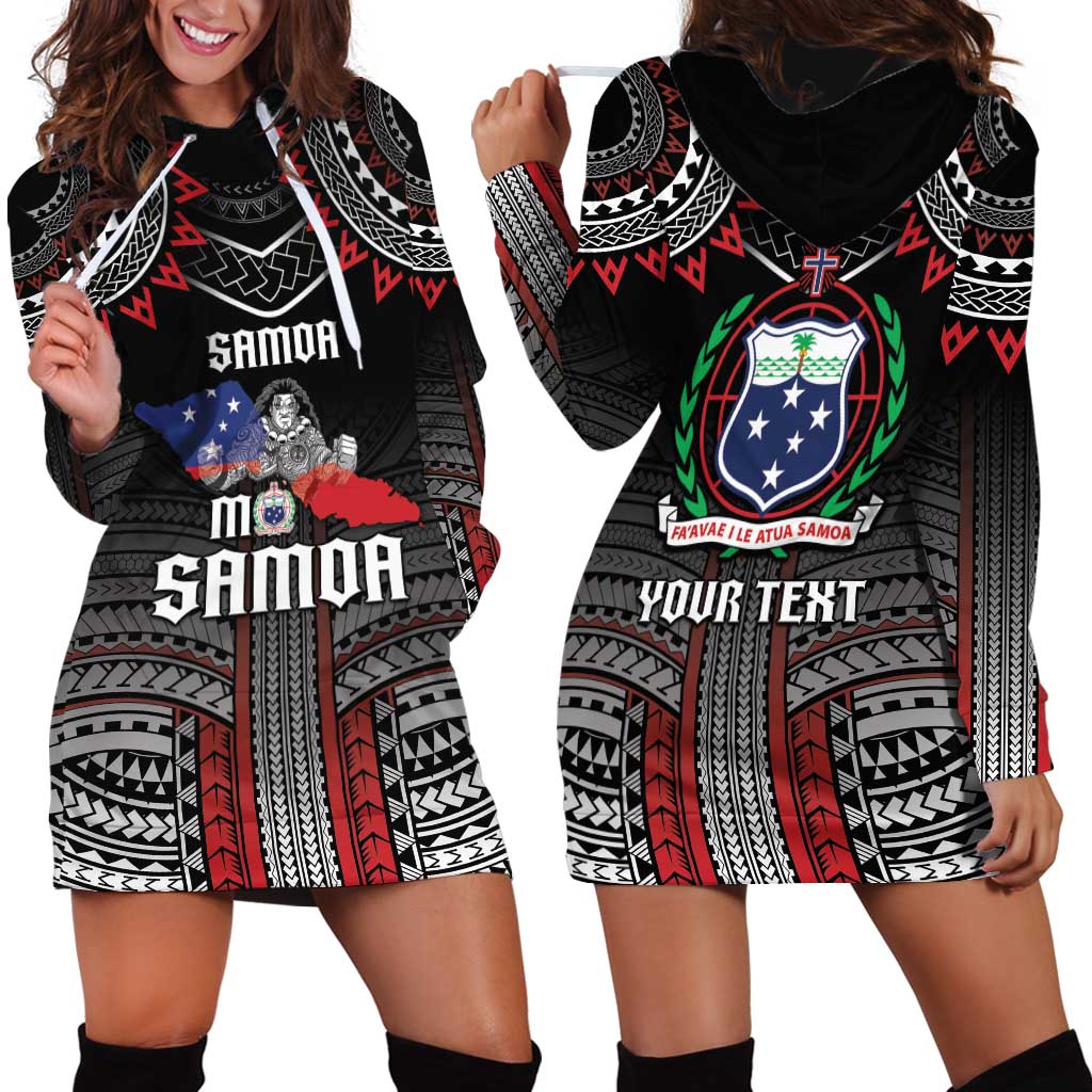 Personalised Samoa Black Saturday Hoodie Dress Samoan Warrior Tribal Pattern