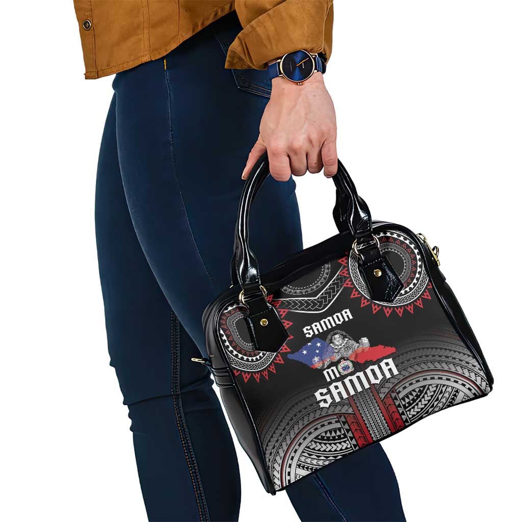 Samoa Black Saturday Shoulder Handbag Samoan Warrior Tribal Pattern