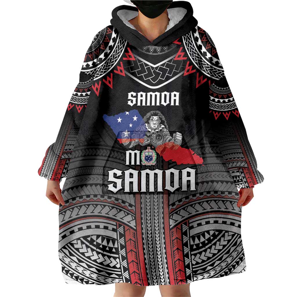 Personalised Samoa Black Saturday Wearable Blanket Hoodie Samoan Warrior Tribal Pattern