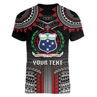 Personalised Samoa Black Saturday Women V-Neck T-Shirt Samoan Warrior Tribal Pattern