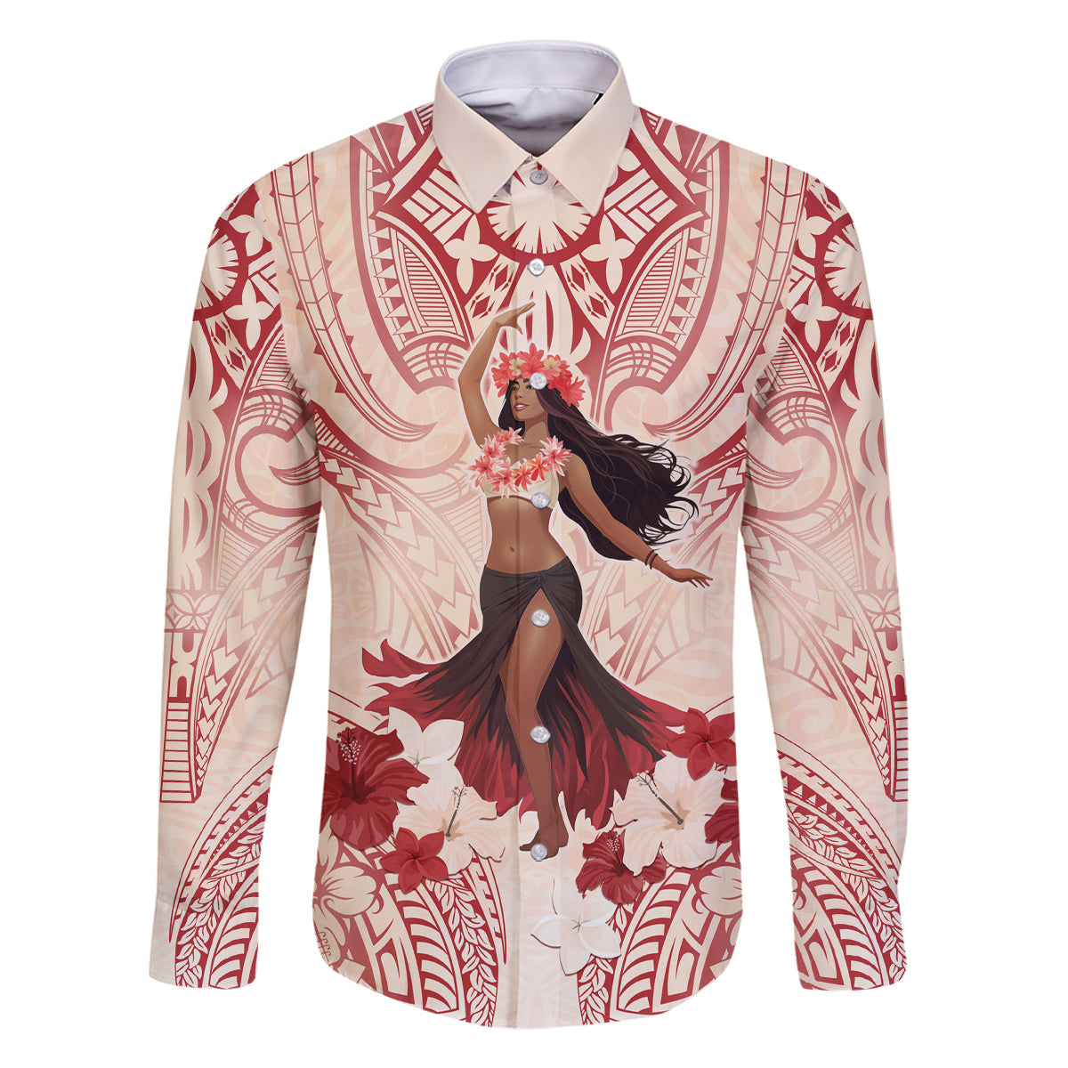 Tahiti Women's Day Family Matching Mermaid Dress and Hawaiian Shirt With Polynesian Pattern LT05 Dad's Shirt - Long Sleeve Beige - Polynesian Pride