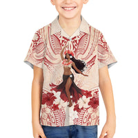Tahiti Women's Day Family Matching Off Shoulder Short Dress and Hawaiian Shirt With Polynesian Pattern LT05 Son's Shirt Beige - Polynesian Pride