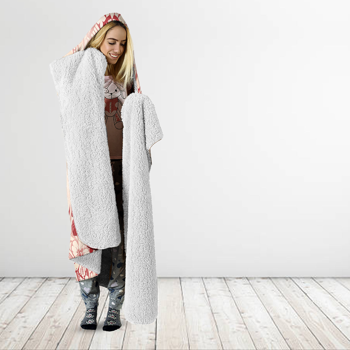 Tahiti Women's Day Hooded Blanket With Polynesian Pattern