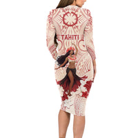 Tahiti Women's Day Long Sleeve Bodycon Dress With Polynesian Pattern LT05 - Polynesian Pride