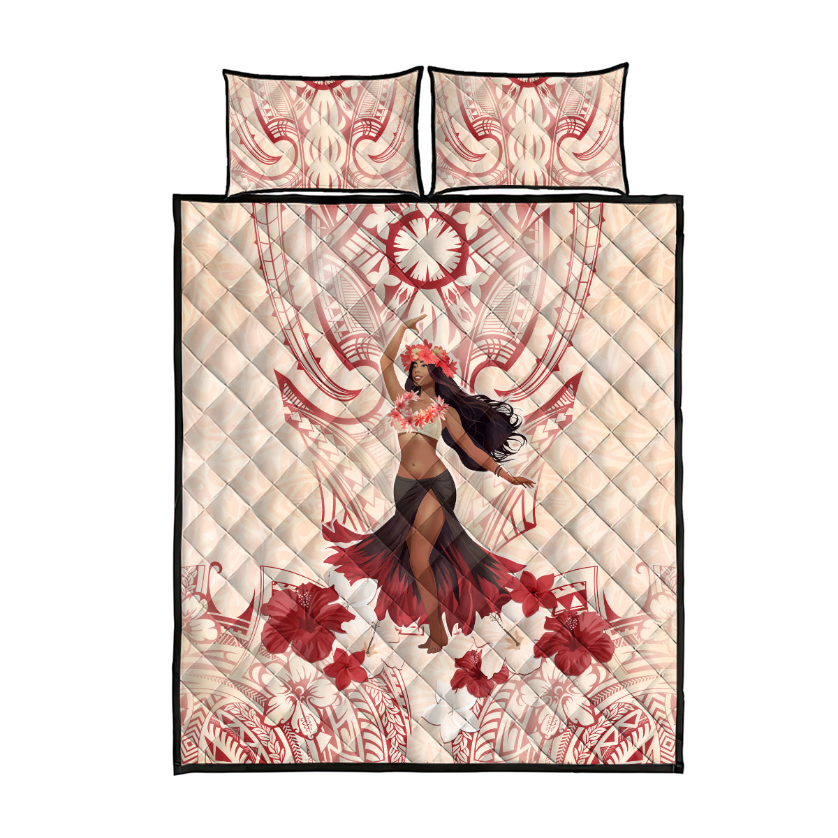 Tahiti Women's Day Quilt Bed Set With Polynesian Pattern