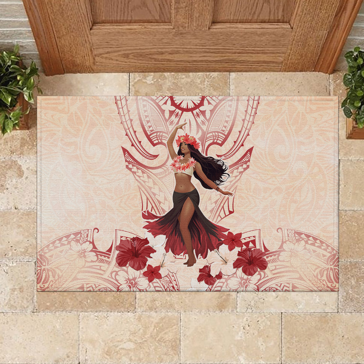 Tahiti Women's Day Rubber Doormat With Polynesian Pattern