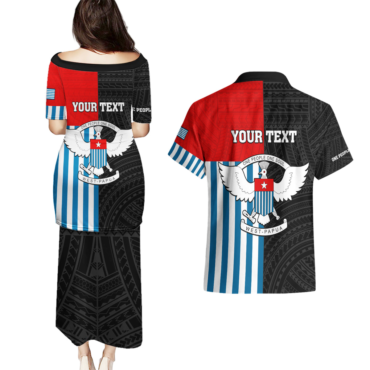 Personalised West Papua Couples Matching Puletasi and Hawaiian Shirt Polynesian Pattern With Coat Of Arms LT05 - Polynesian Pride