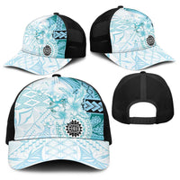 Samoa Siapo Pattern With Teal Hibiscus Baseball Net Cap - Polynesian Pride