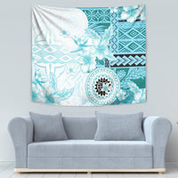 Samoa Siapo Pattern With Teal Hibiscus Tapestry