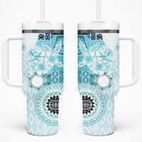 Samoa Siapo Pattern With Teal Hibiscus Tumbler With Handle