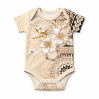 Samoa Siapo Pattern With Beige Hibiscus Baby Onesie LT05 Beige - Polynesian Pride