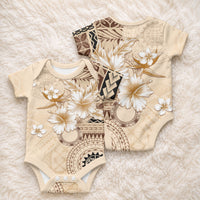 Samoa Siapo Pattern With Beige Hibiscus Baby Onesie LT05 - Polynesian Pride