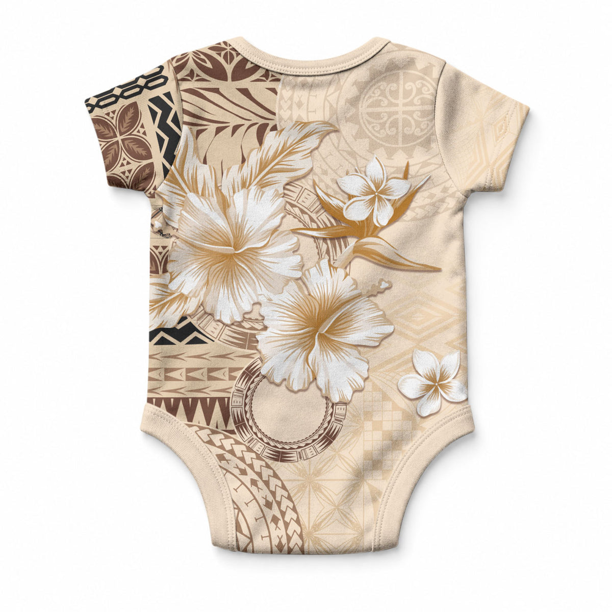 Samoa Siapo Pattern With Beige Hibiscus Baby Onesie LT05 - Polynesian Pride