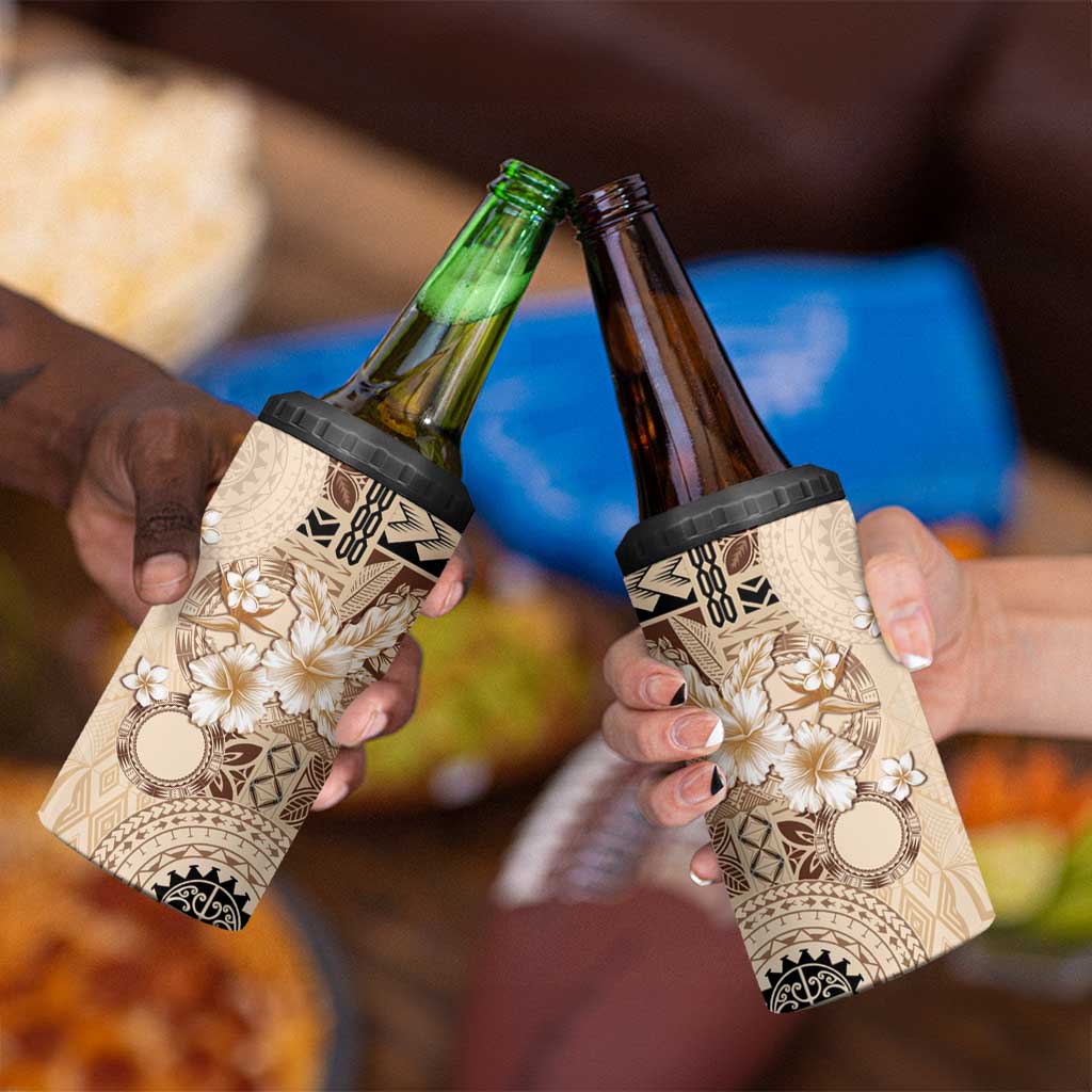 Samoa Siapo Pattern With Beige Hibiscus 4 in 1 Can Cooler Tumbler