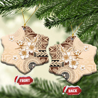 Samoa Siapo Pattern With Beige Hibiscus Ceramic Ornament