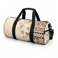 Samoa Siapo Pattern With Beige Hibiscus Duffle Bag